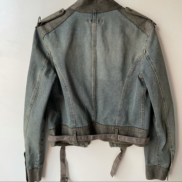 See by Chloe Distressed Military Leather Trim Jean Jacket - Picture 5 of 7